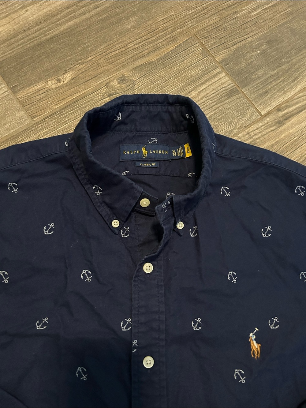Ralph Lauren Navy Button-Down Shirt with White Anchor Print - Picture 5 of 5